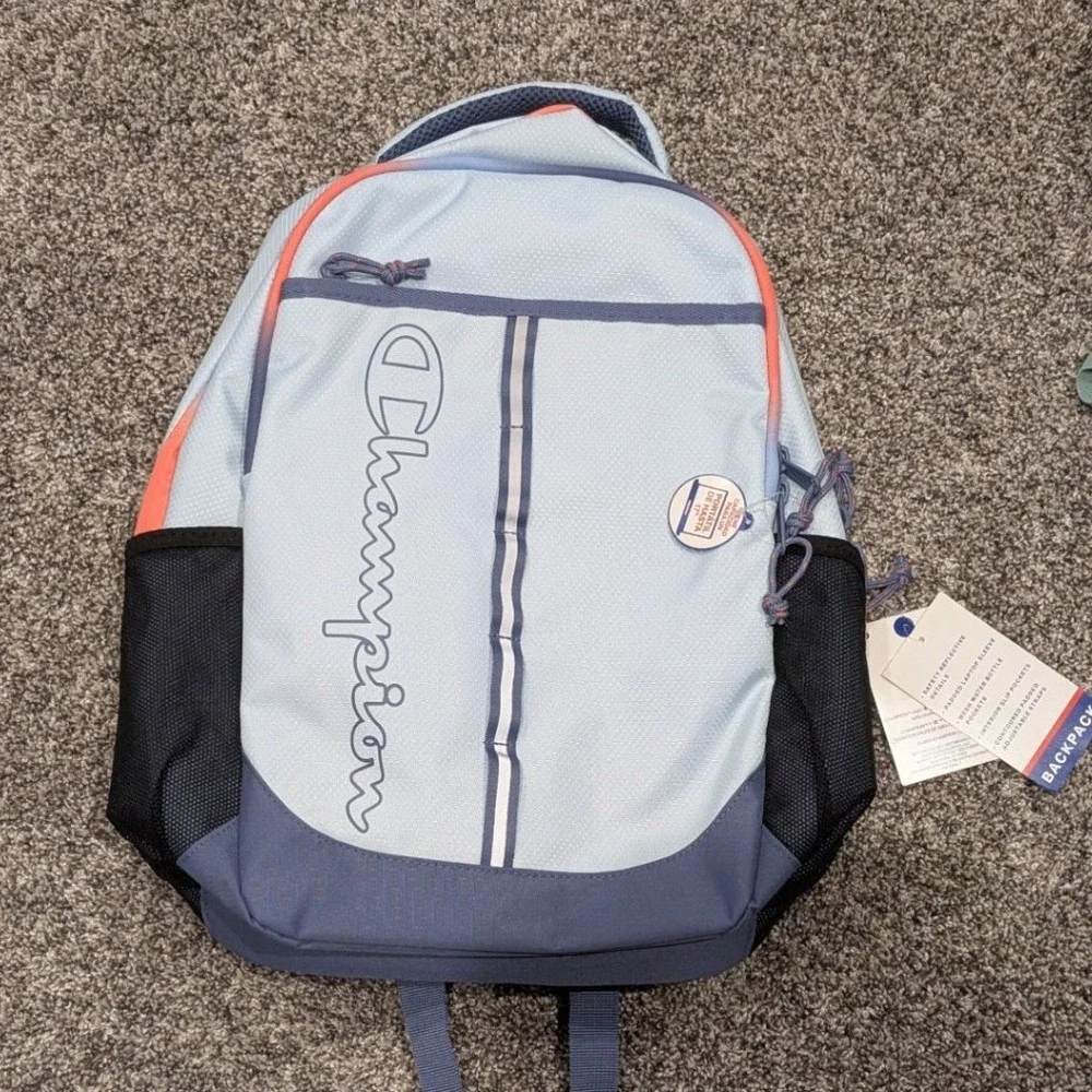Champion Backpack Unisex OS Light Blue NWT Laptop Sleeve Reflective Safety